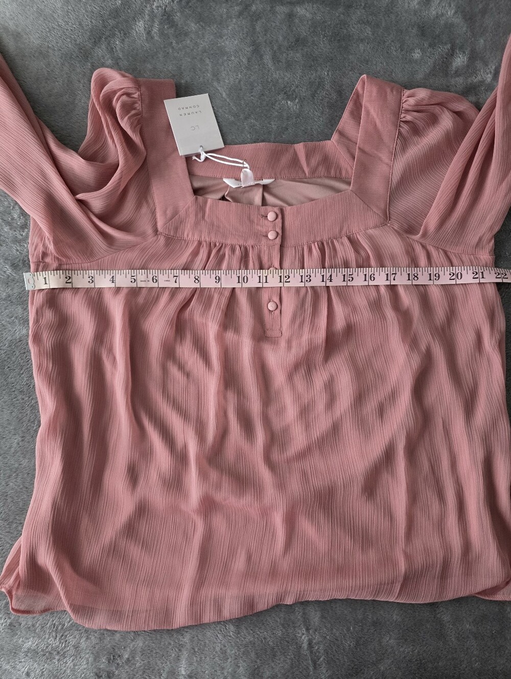 LC Lauren Conrad Pink Peasant Top NWT Square Neck Boho Cottagecore Chiffon Large - Picture 11 of 11